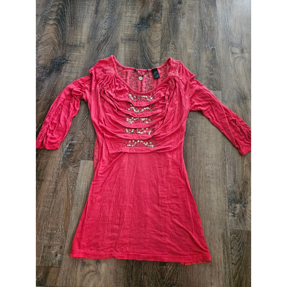Women's BKE Boutique Red Sequin Lace Tunic Top XS